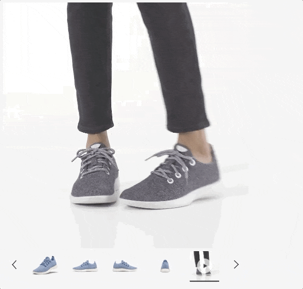 Allbirds product page example with a model video showing how the shoes look and feel while walking