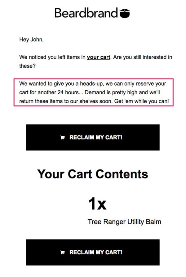 Beardbrand Scarcity Marketing Abandoned Cart Email