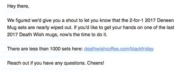 Death Wish Coffee Scarcity Marketing Email Example