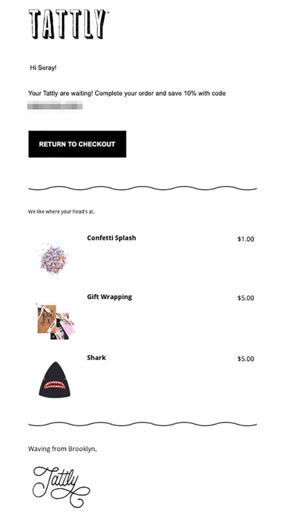 Tattly Abandoned Cart Email