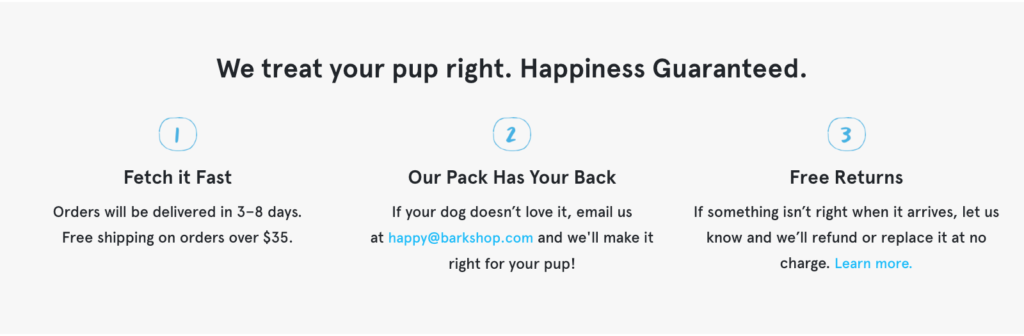 BarkBox three-step subscription process copywriting example that sells directly to the buyer's dog instead of the owner