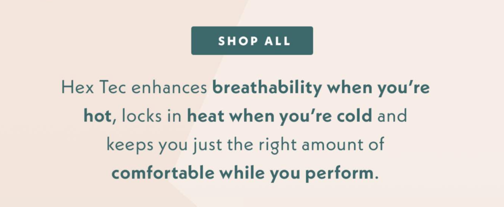 Bombas Hex Tec product range copywriting example showing continued use of rhyme and wordplay across brand messaging