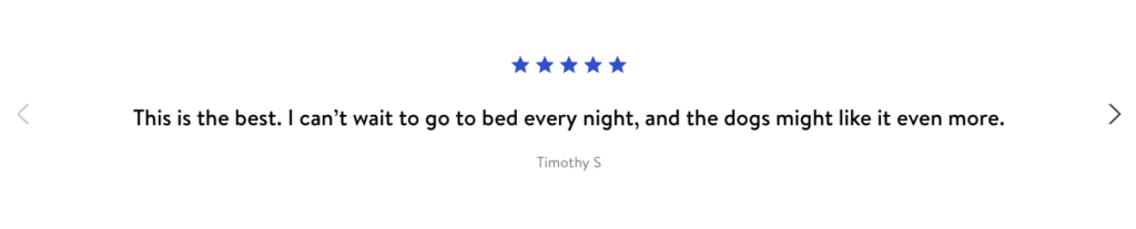 Brooklinen product page example displaying selected customer testimonials on a slider above the full reviews section