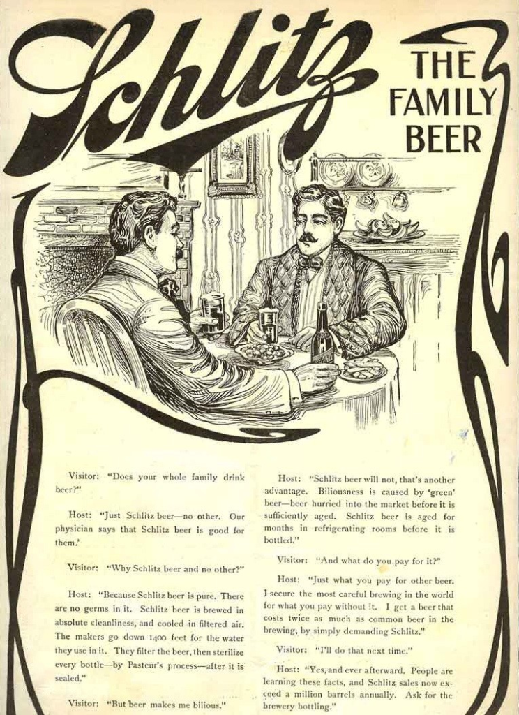 Claude Hopkins Schlitz beer print ad copywriting example showing how describing a manufacturing process can become a persuasive selling point