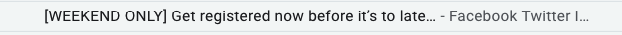 Email subject line example using urgency power words to create a sense of scarcity and drive immediate action from subscribers