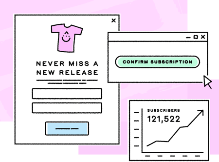 An illustration of a Drip Embedded Form, a subscription confirmation window, and a chart showing an increase in subscribers.
