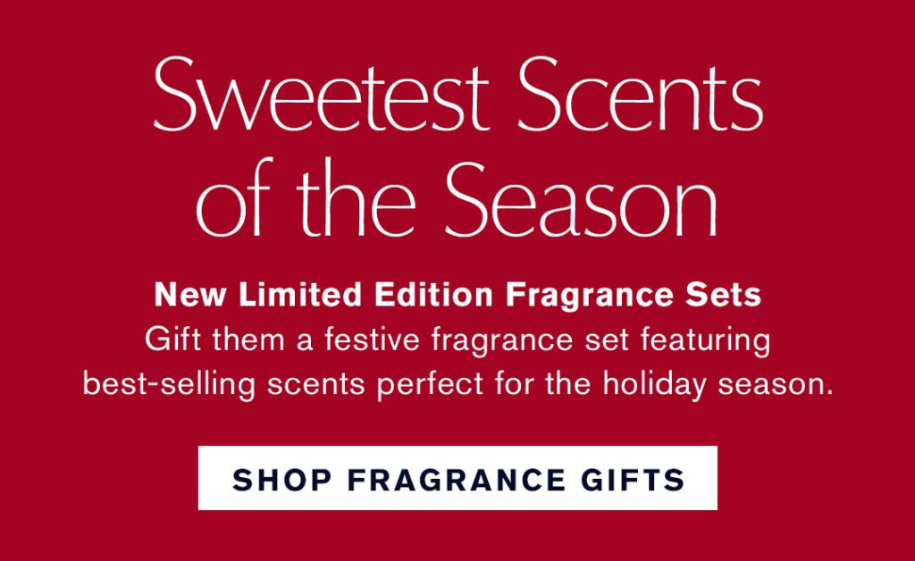 Estée Lauder holiday email promoting fragrance gift sets with a Shop Fragrance Gifts call to action button