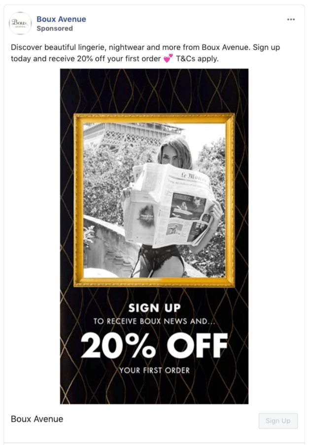 Boux Avenue Facebook Lead Ad