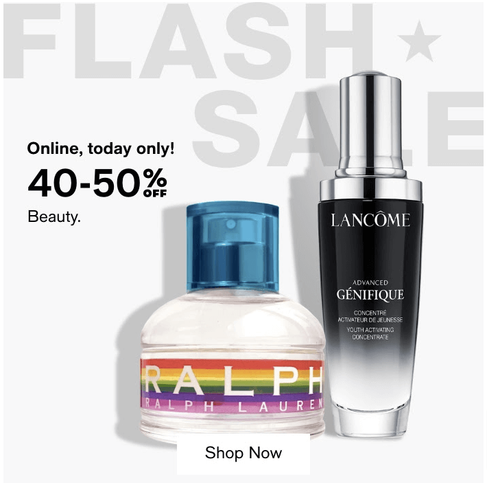 Macy's day one flash sale email example offering a big discount on beauty products as part of a multi-day category-specific promotion