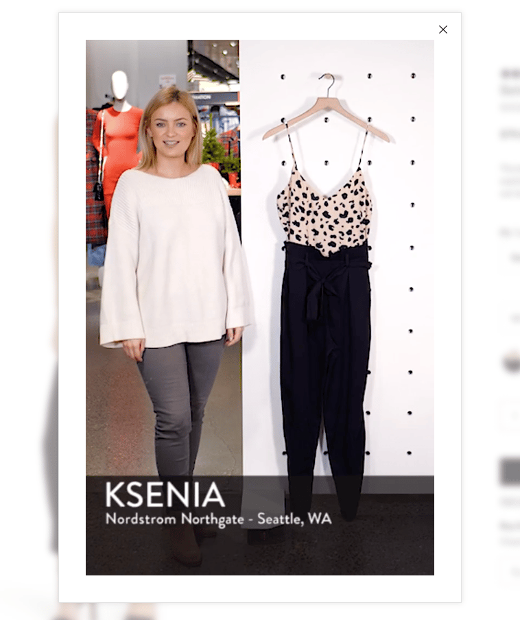 Nordstrom product page sales rep video where an employee explains the product and styling tips as if the visitor is in a physical store