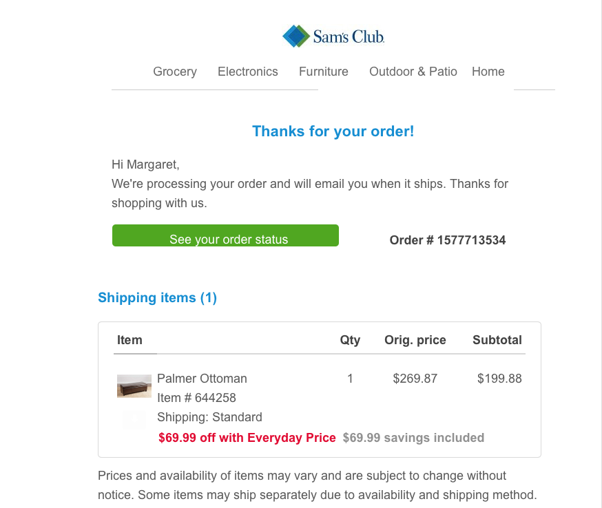 Sam_s Club Confirmation Email
