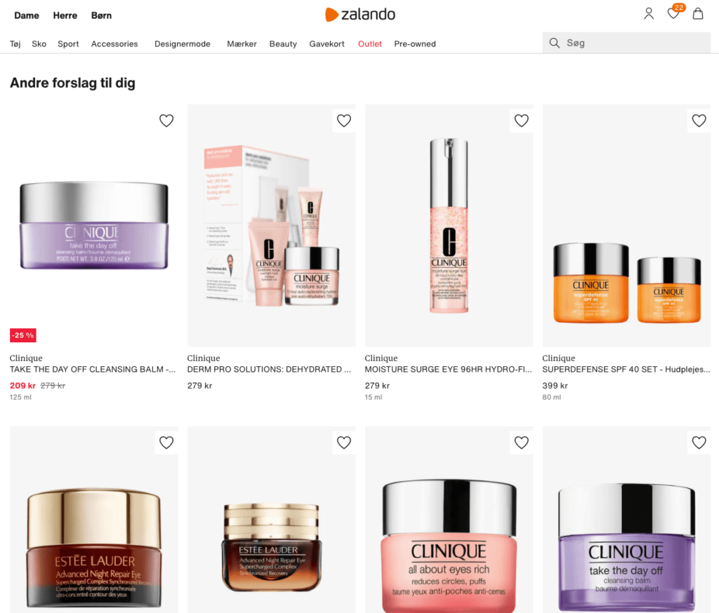 Zalando Perfect Match landing page recommending beauty products from the same brand and category as a cross-sell triggered by the order confirmation email